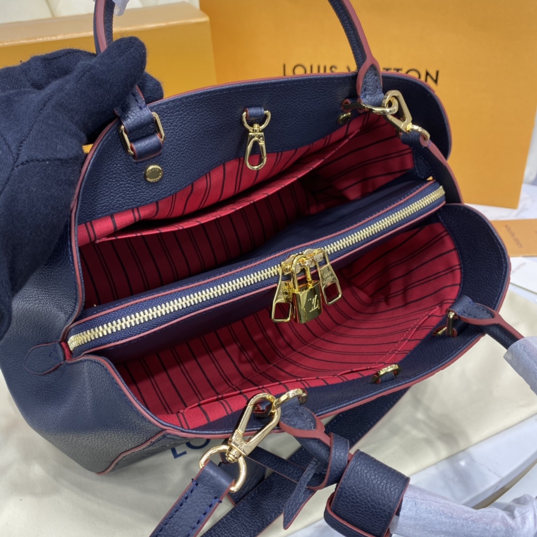 Louis Vuitton MONTAIGNE MM Handbag Monogram Empreinte M42746 Navy Blue/Red